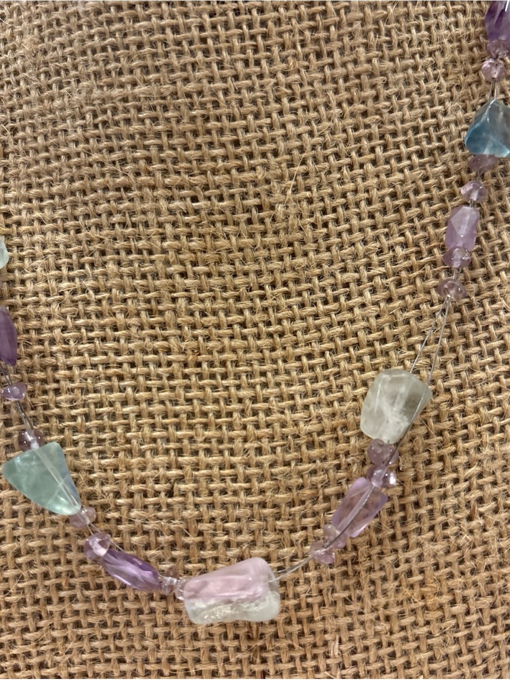 Amethyst and Fluorite Chip Beaded Necklace Handmade - Picture 2 of 4